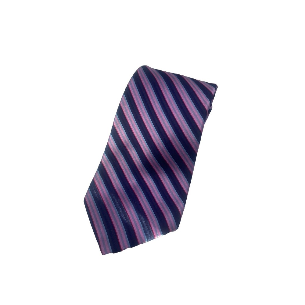 Ted Baker Mens Purple Blue Striped Silk Tie Handmade in USA Designer Necktie